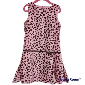 Mini Boden pink velvet print drop waist dress 7-8
